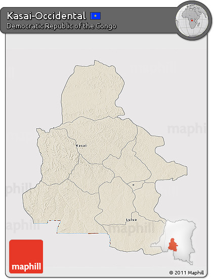 Shaded Relief 3D Map of Kasai-Occidental, cropped outside