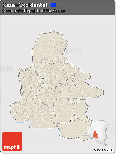 Shaded Relief 3D Map of Kasai-Occidental, cropped outside