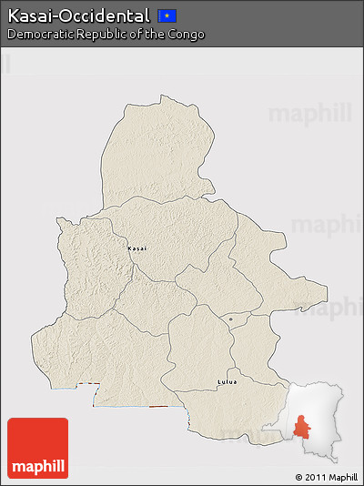 Shaded Relief 3D Map of Kasai-Occidental, cropped outside