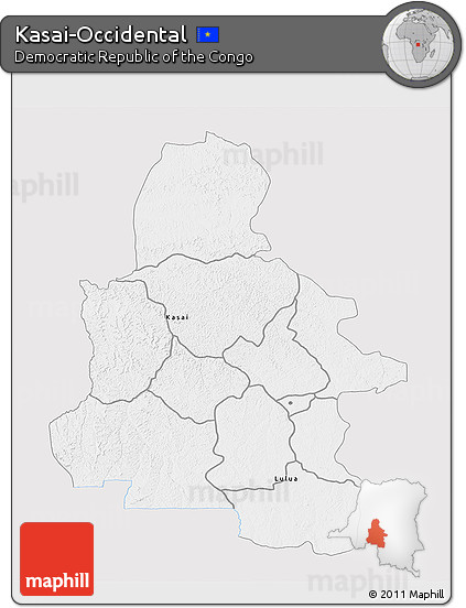 Silver Style 3D Map of Kasai-Occidental, single color outside