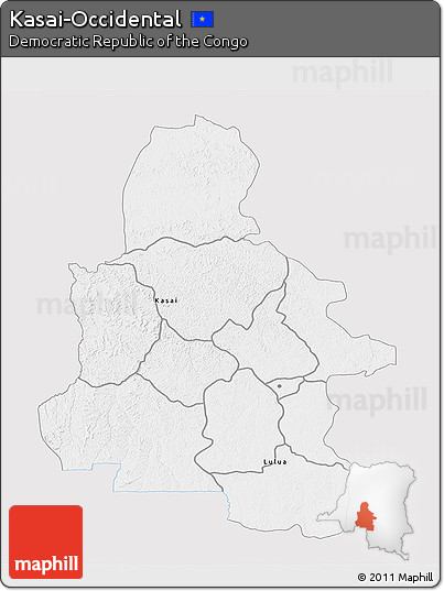 Silver Style 3D Map of Kasai-Occidental, single color outside