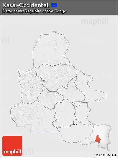 Silver Style 3D Map of Kasai-Occidental, single color outside