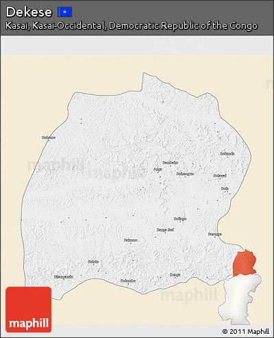 Classic Style 3D Map of Dekese, single color outside