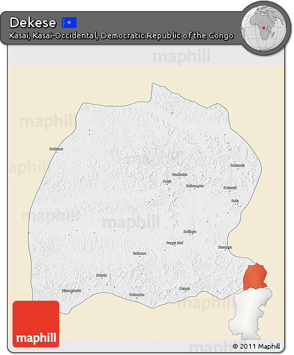 Classic Style 3D Map of Dekese, single color outside