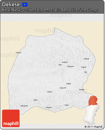 Classic Style 3D Map of Dekese, single color outside