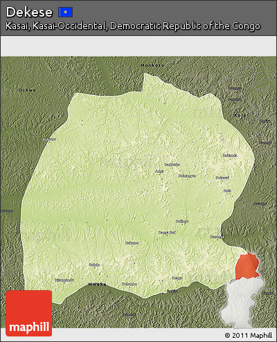Physical 3D Map of Dekese, darken