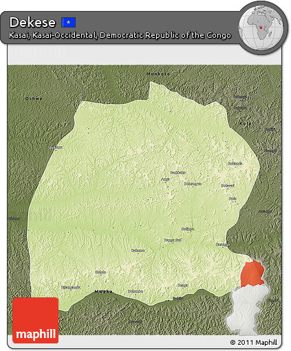 Physical 3D Map of Dekese, darken