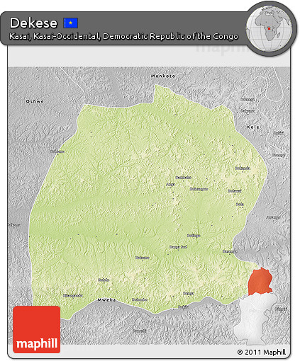 Physical 3D Map of Dekese, desaturated