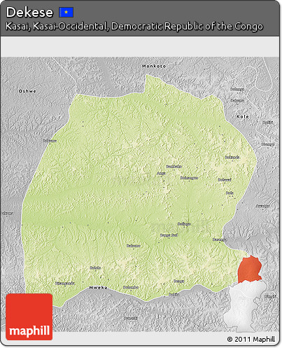 Physical 3D Map of Dekese, desaturated