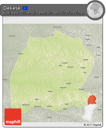 Physical 3D Map of Dekese, semi-desaturated