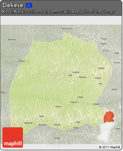 Physical 3D Map of Dekese, semi-desaturated
