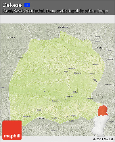 Physical 3D Map of Dekese, semi-desaturated