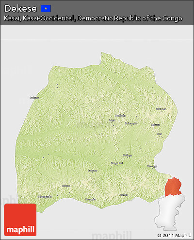 Physical 3D Map of Dekese, single color outside