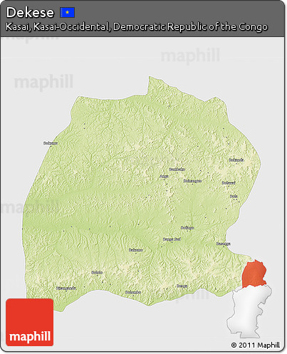 Physical 3D Map of Dekese, single color outside