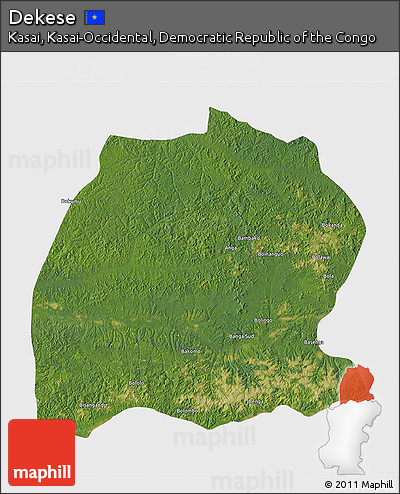 Satellite 3D Map of Dekese, single color outside