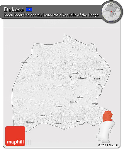 Silver Style 3D Map of Dekese, single color outside