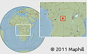 Savanna Style Location Map of Dekese, within the entire country, hill shading