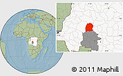 Savanna Style Location Map of Dekese, highlighted country, highlighted grandparent region, hill shading