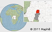 Savanna Style Location Map of Dekese, highlighted country, highlighted parent region, hill shading