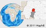 Shaded Relief Location Map of Dekese, highlighted country, highlighted parent region