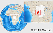 Shaded Relief Location Map of Kasai, highlighted country, within the entire country
