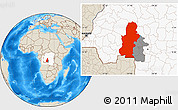 Shaded Relief Location Map of Kasai, highlighted country, highlighted parent region
