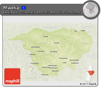 Physical 3D Map of Mweka, lighten