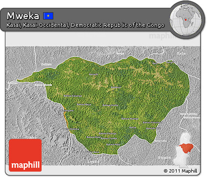 Satellite 3D Map of Mweka, lighten, desaturated