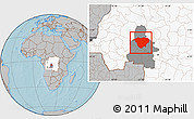 Gray Location Map of Mweka, highlighted country, highlighted grandparent region, hill shading