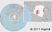 Gray Location Map of Mweka, highlighted country, highlighted parent region, within the entire country, hill shading