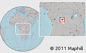 Gray Location Map of Mweka, highlighted grandparent region, within the entire country, hill shading