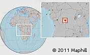 Gray Location Map of Mweka, highlighted parent region, within the entire country, hill shading