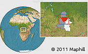 Satellite Location Map of Mweka, highlighted parent region, highlighted grandparent region