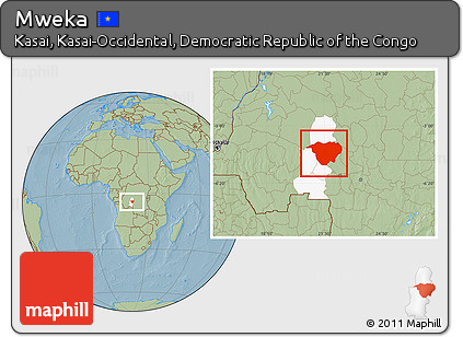 Savanna Style Location Map of Mweka, highlighted parent region, hill shading