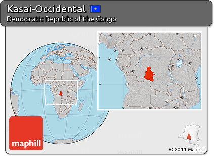 Gray Location Map of Kasai-Occidental, within the entire country