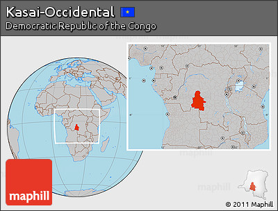 Gray Location Map of Kasai-Occidental, within the entire country