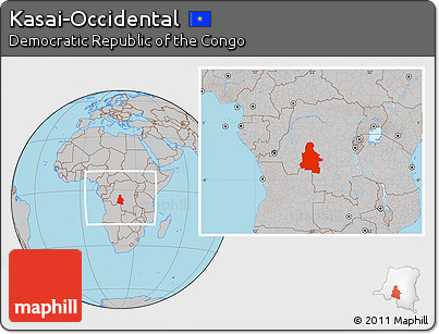 Gray Location Map of Kasai-Occidental, within the entire country