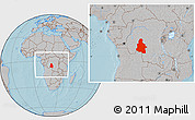 Gray Location Map of Kasai-Occidental, within the entire country, hill shading