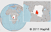 Gray Location Map of Kasai-Occidental, highlighted country, within the entire country, hill shading
