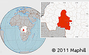 Gray Location Map of Kasai-Occidental, highlighted country, hill shading