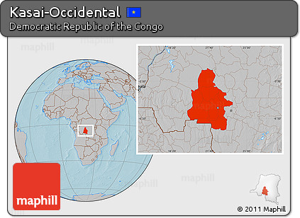 Gray Location Map of Kasai-Occidental, hill shading