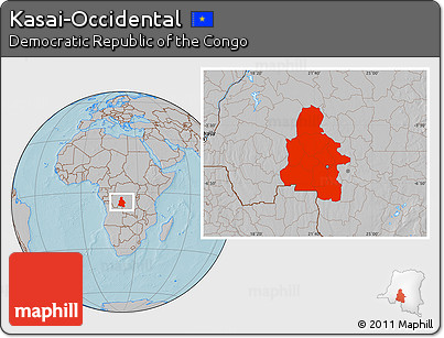 Gray Location Map of Kasai-Occidental, hill shading