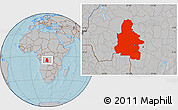 Gray Location Map of Kasai-Occidental, hill shading