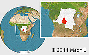 Satellite Location Map of Kasai-Occidental, highlighted country, within the entire country