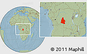 Savanna Style Location Map of Kasai-Occidental, within the entire country, hill shading