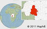 Savanna Style Location Map of Kasai-Occidental, highlighted country, hill shading