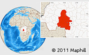 Shaded Relief Location Map of Kasai-Occidental, highlighted country