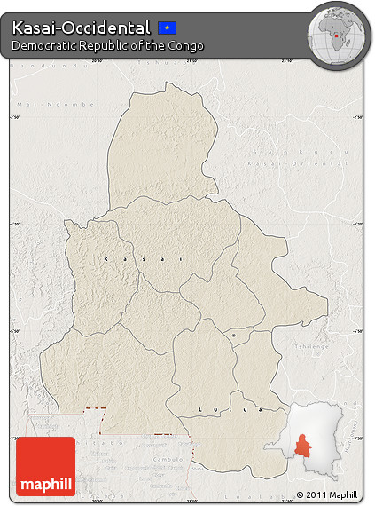 Shaded Relief Map of Kasai-Occidental, lighten