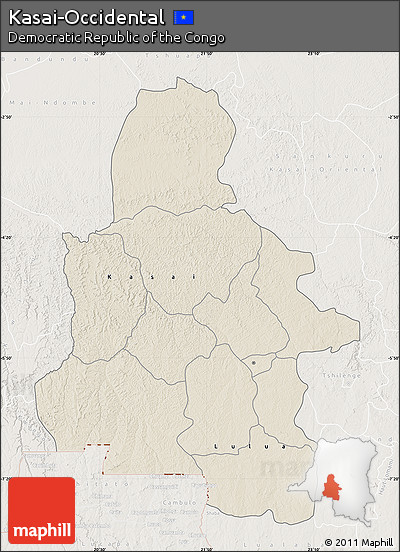 Shaded Relief Map of Kasai-Occidental, lighten