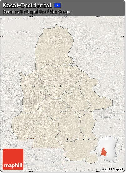 Shaded Relief Map of Kasai-Occidental, lighten